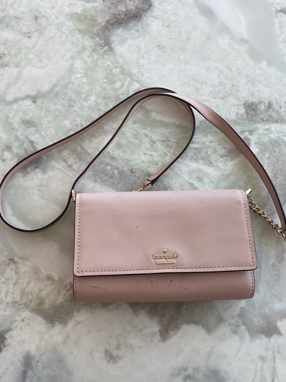 kate spade Pink Leather Crossbody Wallet purse with Gold Logo
